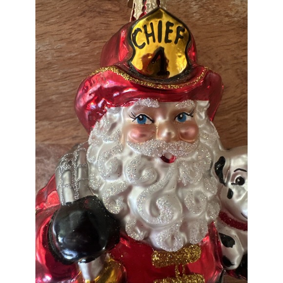 Rare Christopher Radko Red Hot Nick With Dalmatian Ornament Fireman Santa Glass - Picture 4 of 9